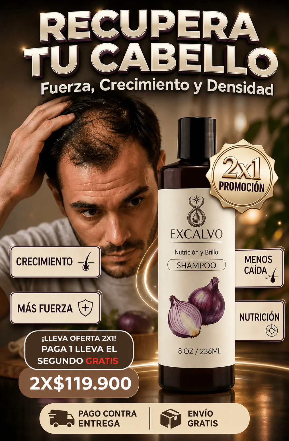 Promocion SHAMPOO EXCALVO 2x1 Recupera tu cabello o te devolvemos tu dinero
