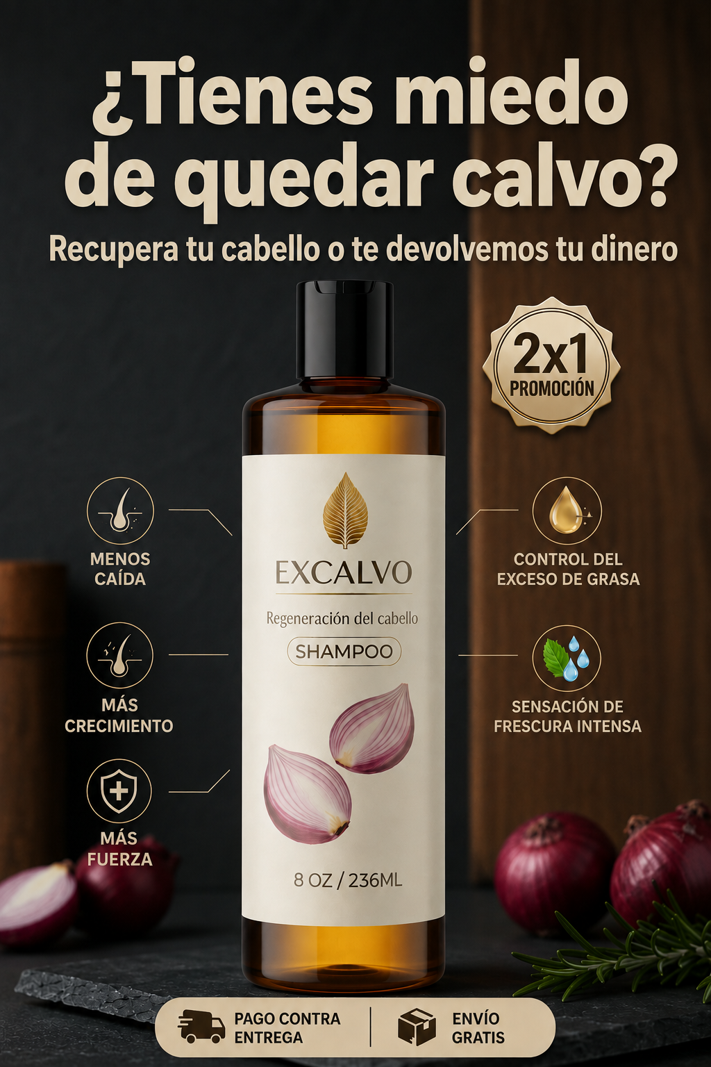 Promocion SHAMPOO EXCALVO 2x1 Recupera tu cabello o te devolvemos tu dinero